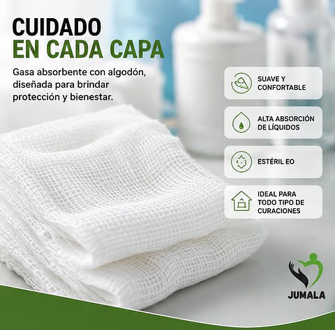 Aposito Gasa + Algodón Esteril 10x20 Jumala – Embalaje 300 Unidades (30 Paquetes x 10 Sobres)