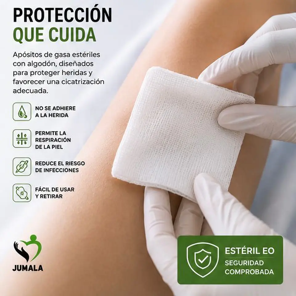 Aposito Gasa + Algodón Esteril 20x25 Jumala – Embalaje 300 Unidades (30 Paquetes x 10 Sobres) 3