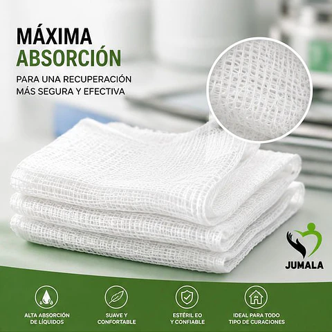 Aposito Gasa + Algodón Esteril 20x25 Jumala – Embalaje 300 Unidades (30 Paquetes x 10 Sobres)