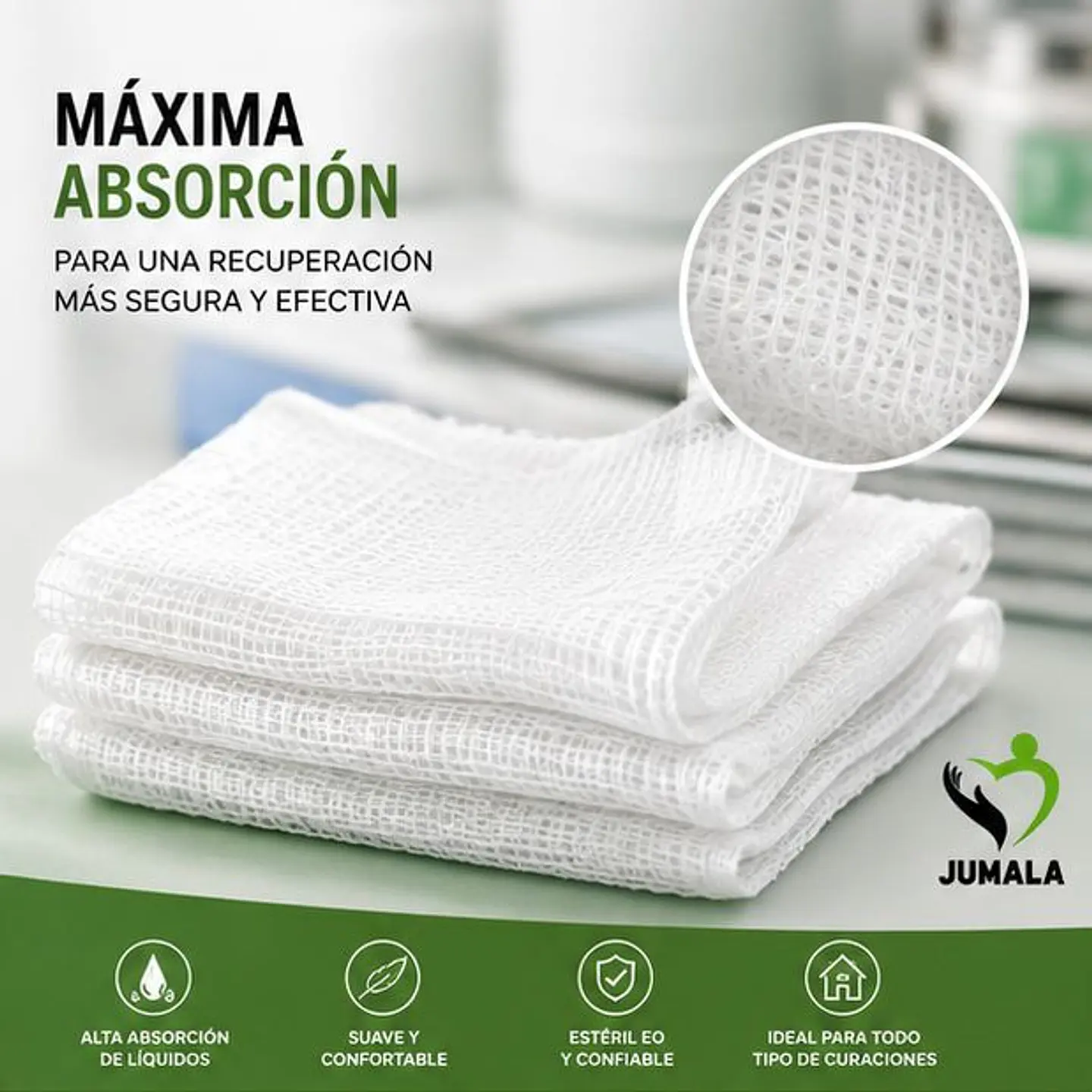 Aposito Gasa + Algodón Esteril 20x25 Jumala – Embalaje 300 Unidades (30 Paquetes x 10 Sobres) 2