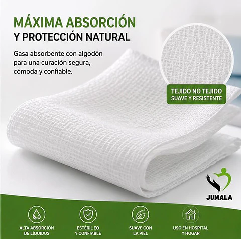 Apósito De Gasa Estéril 10x10 No Tejida Jumala – Embalaje 900 Unidades (90 Paquetes x 10 Sobres)