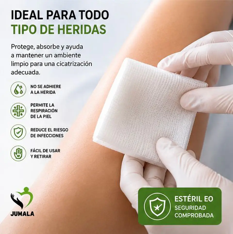 Apósito De Gasa Estéril 10x10 No Tejida Jumala – Embalaje 900 Unidades (90 Paquetes x 10 Sobres) 3