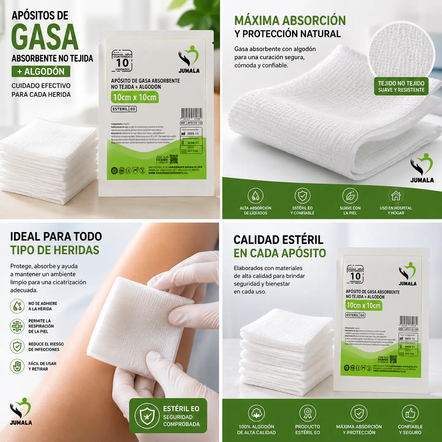 Apósito De Gasa Estéril 10x10 No Tejida Jumala – Embalaje 900 Unidades (90 Paquetes x 10 Sobres) 5