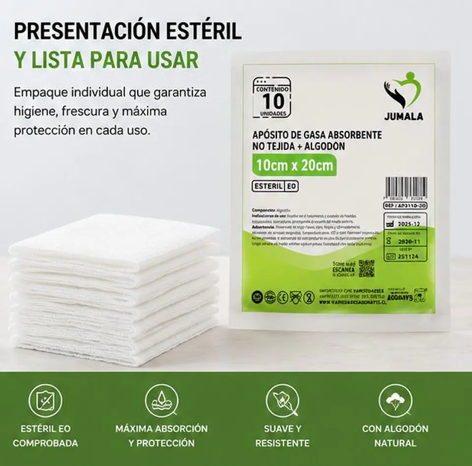 Apósito De Gasa Estéril 10x20 No Tejida Jumala – Embalaje 360 Unidades (36 Paquetes x 10 Sobres) 4