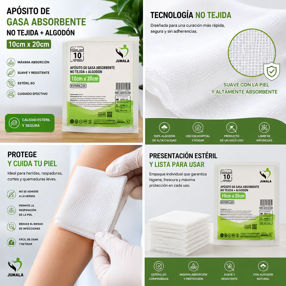 Apósito De Gasa Estéril 10x20 No Tejida Jumala – Embalaje 360 Unidades (36 Paquetes x 10 Sobres) 5