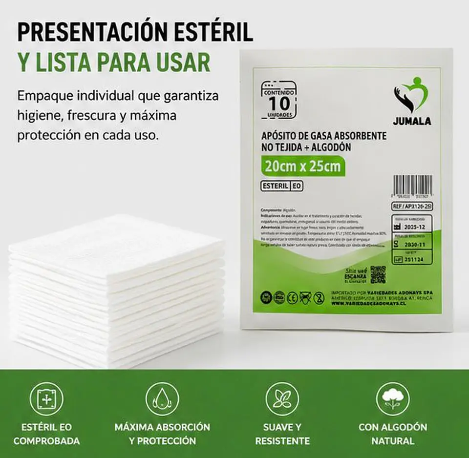 Apósito De Gasa Estéril 20x25 No Tejida Jumala – Embalaje 160 Unidades (16 Paquetes x 10 Sobres) 4