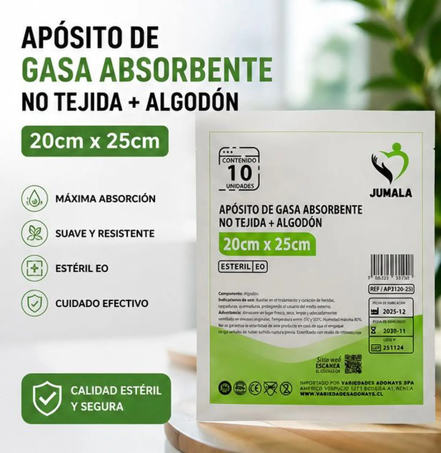 Apósito De Gasa Estéril 20x25 No Tejida Jumala – Embalaje 160 Unidades (16 Paquetes x 10 Sobres) 1