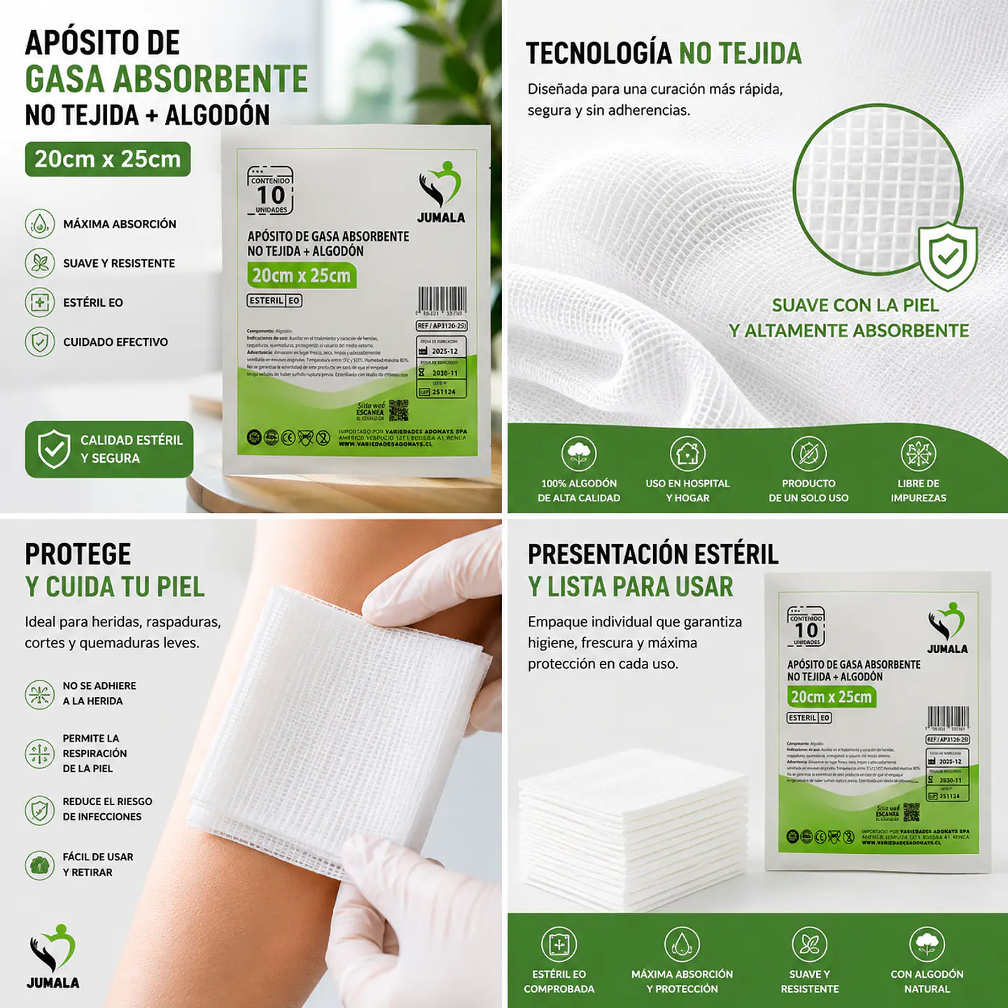 Apósito De Gasa Estéril 20x25 No Tejida Jumala – Embalaje 160 Unidades (16 Paquetes x 10 Sobres) 5