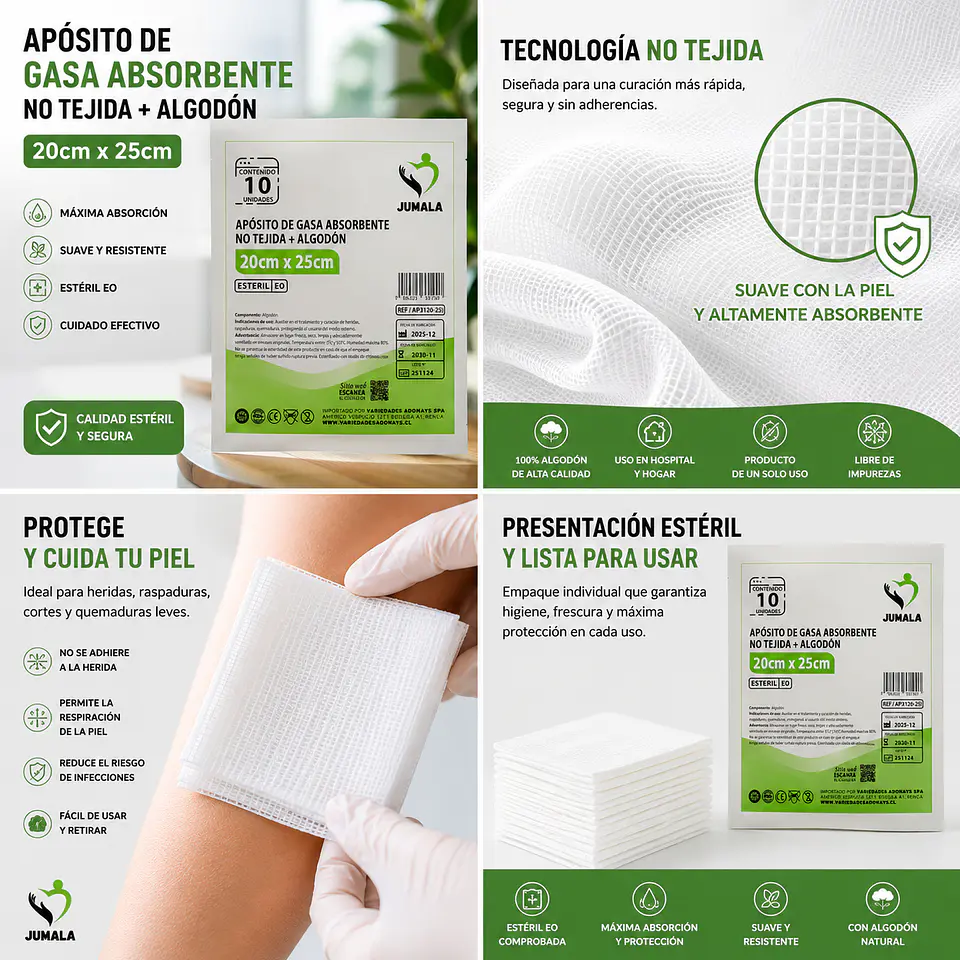 Apósito De Gasa Estéril 20x25 No Tejida Jumala – Embalaje 160 Unidades (16 Paquetes x 10 Sobres) 5