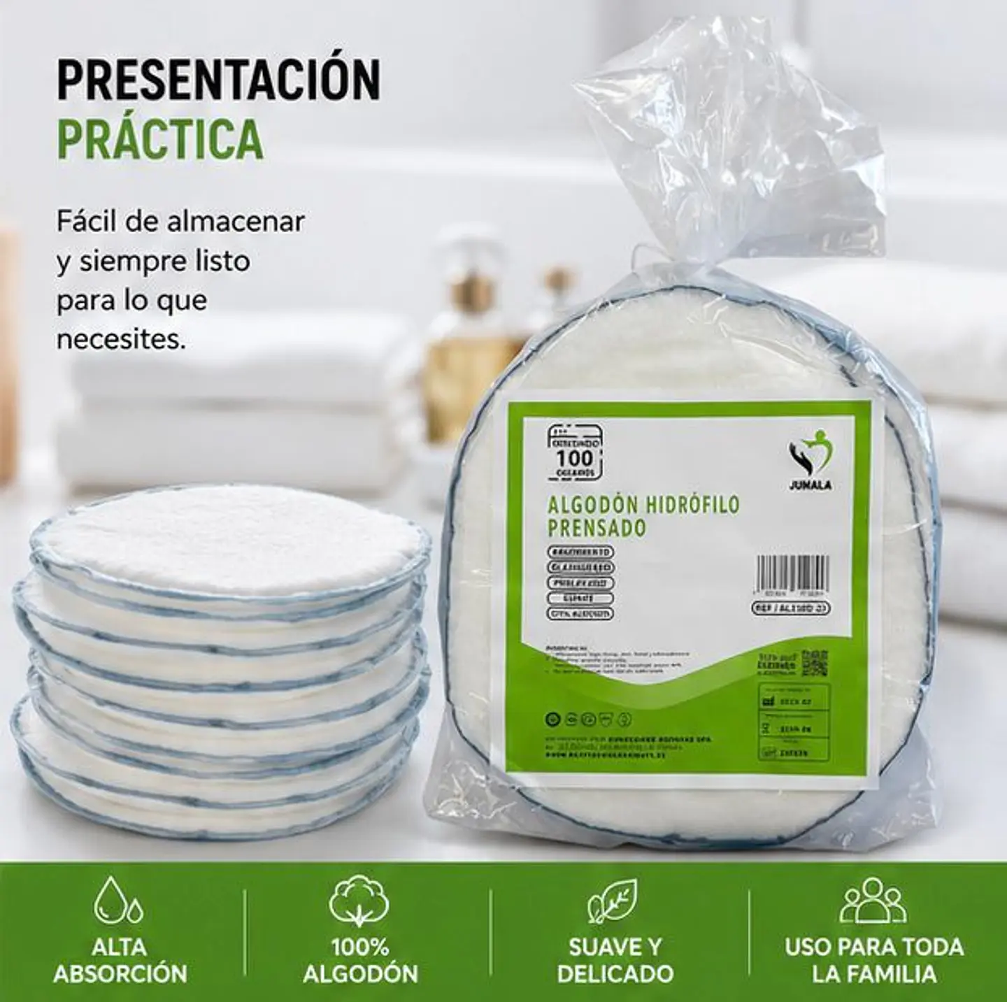 Algodón Hidrófilo Prensado 100grs Jumala – Embalaje 150 Unidades 4