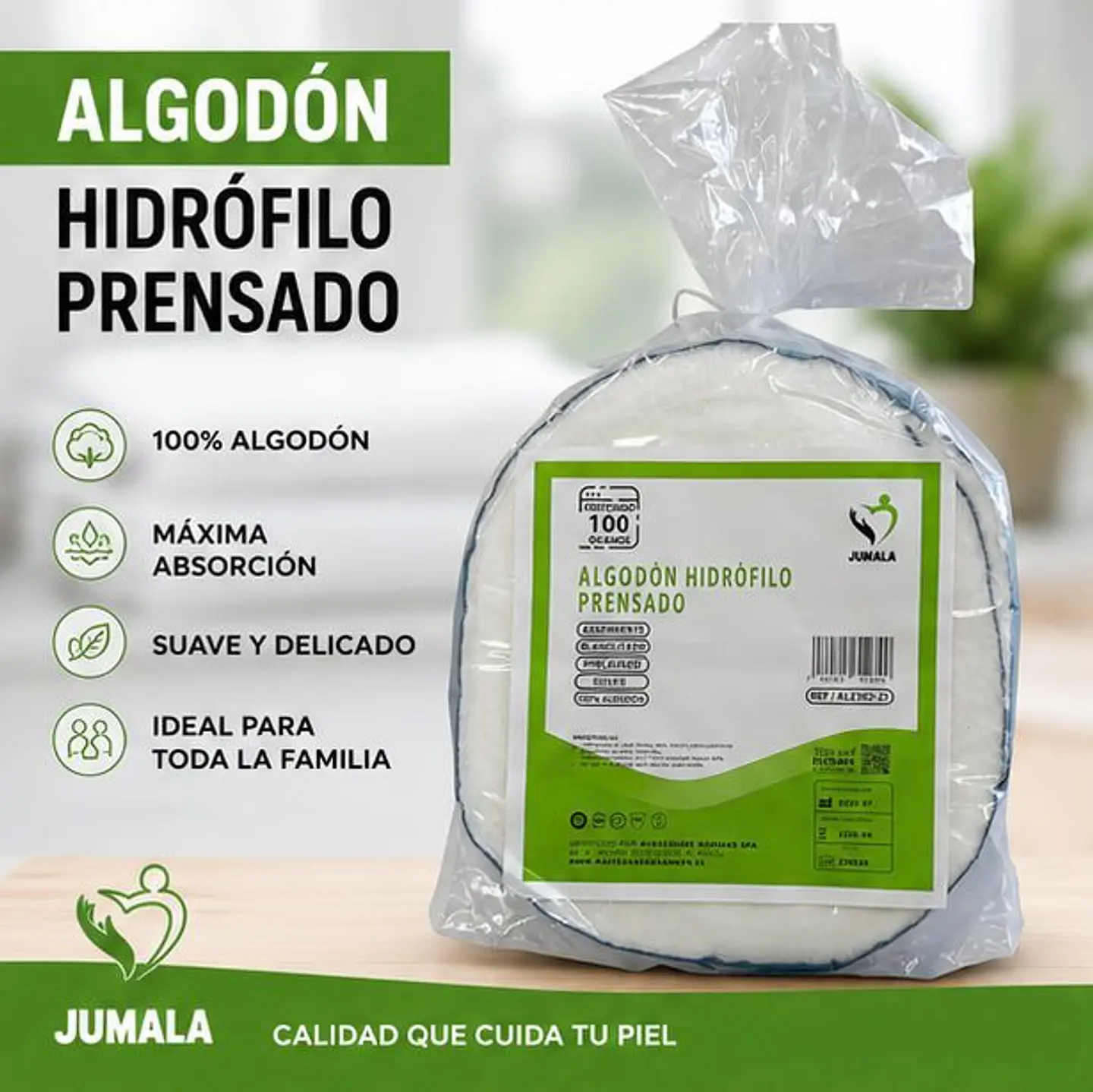 Algodón Hidrófilo Prensado 100grs Jumala – Embalaje 150 Unidades 1
