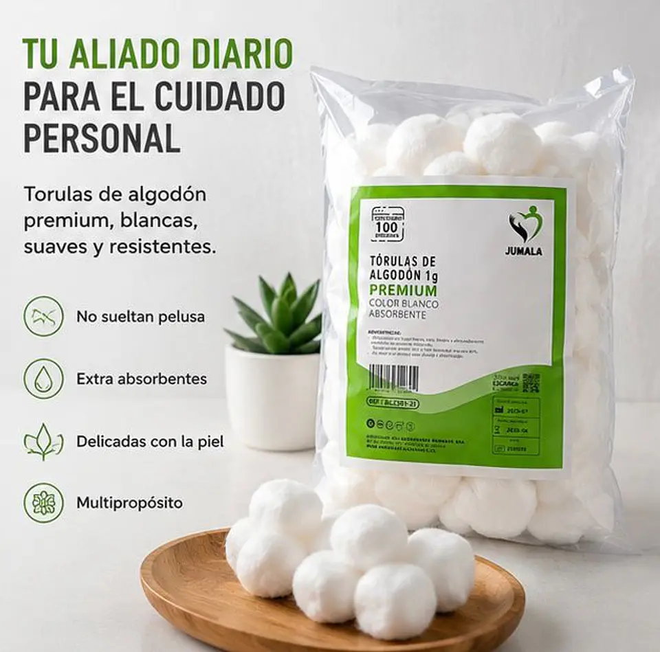 Tórulas de Algodón Premium 1 g Jumala – Embalaje 10.000 Unidades (100 Paquetes x 100 Unidades) 3