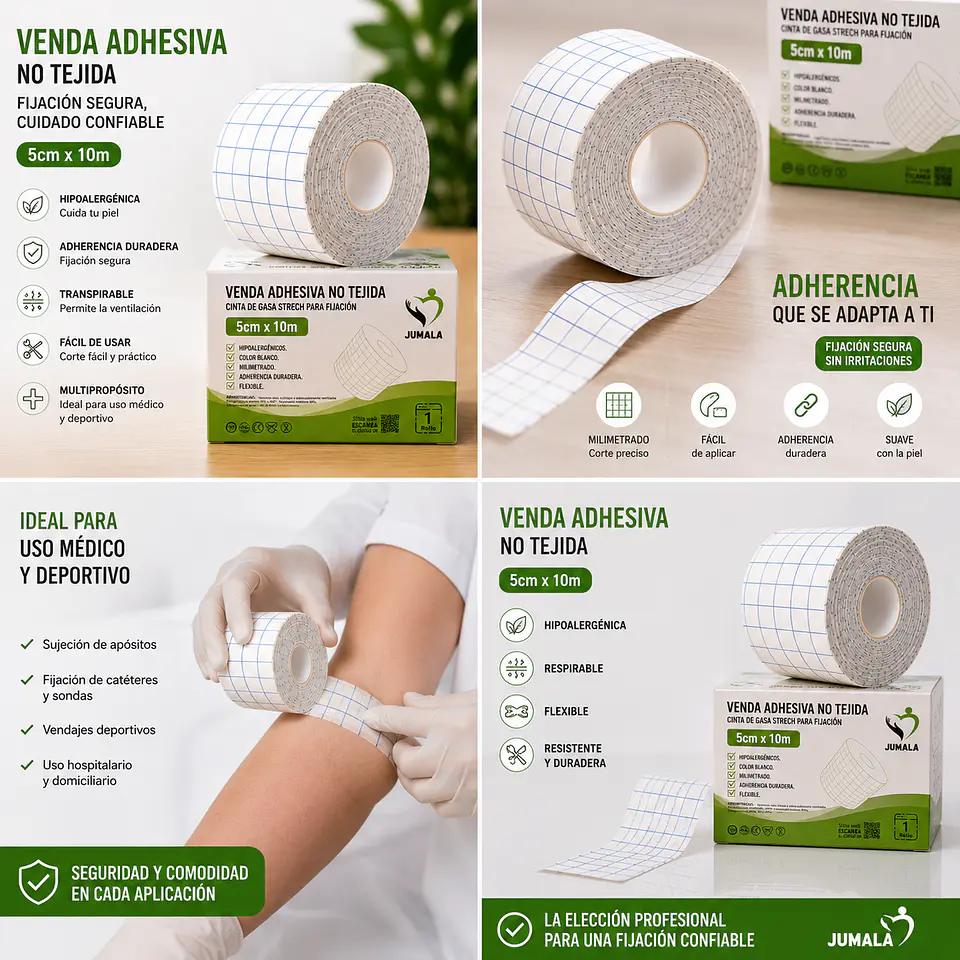 Venda Adhesiva Stretch 5cm X 10m Jumala – Embalaje 80 Unidades  5