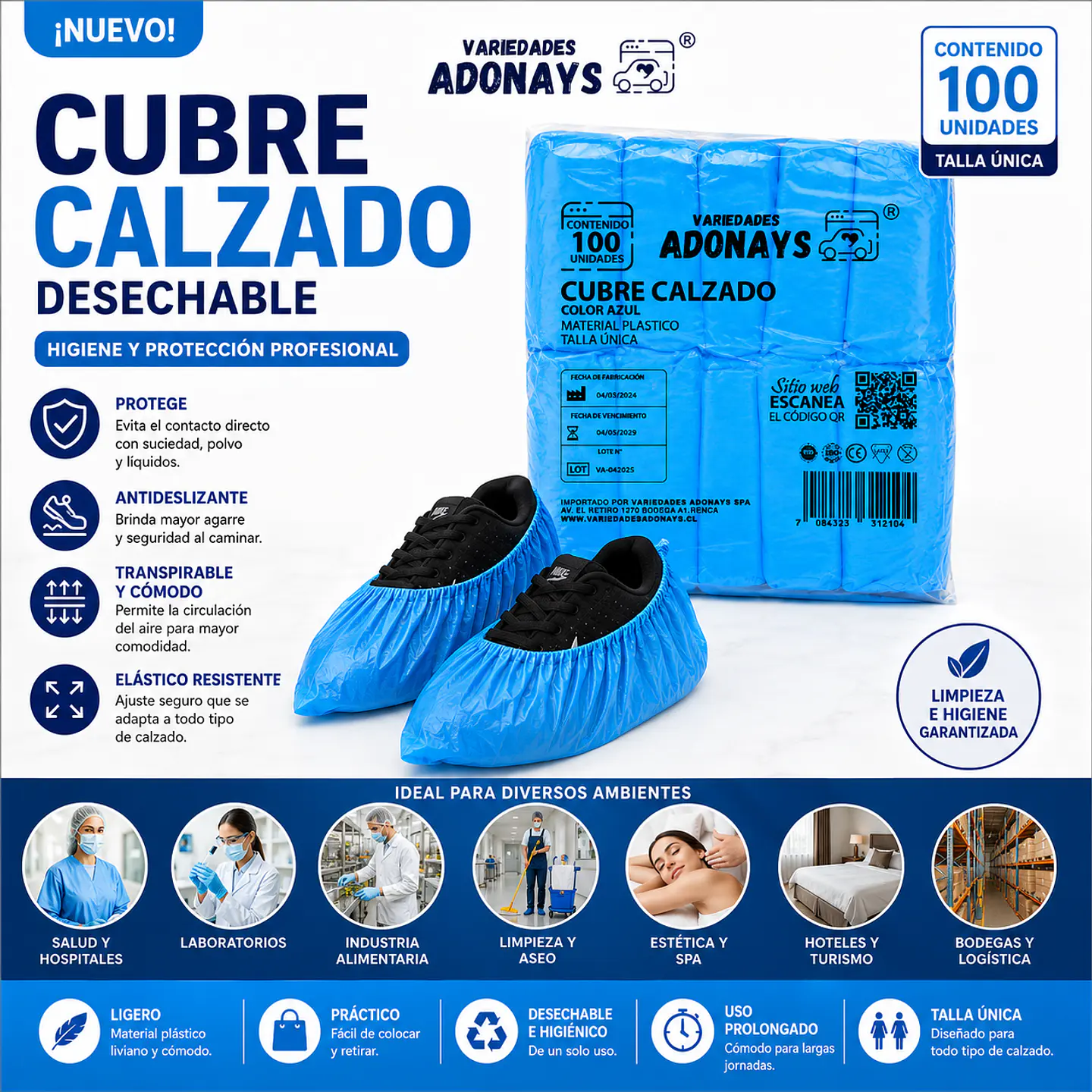 Cubre Calzado Desechable  Color Azul – Embalaje 1.000 Unidades (10 Paquetes x 100 Unidades). 1