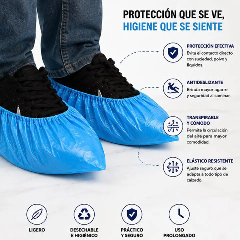 Cubre Calzado Desechable  Color Azul – Embalaje 1.000 Unidades (10 Paquetes x 100 Unidades). 2