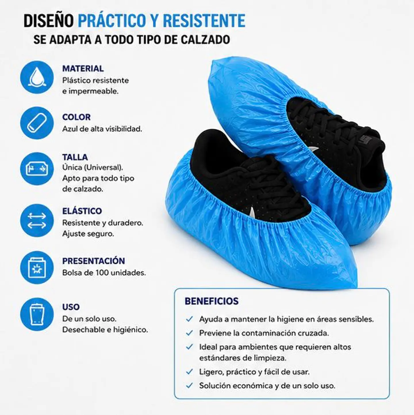 Cubre Calzado Desechable  Color Azul – Embalaje 1.000 Unidades (10 Paquetes x 100 Unidades). 3