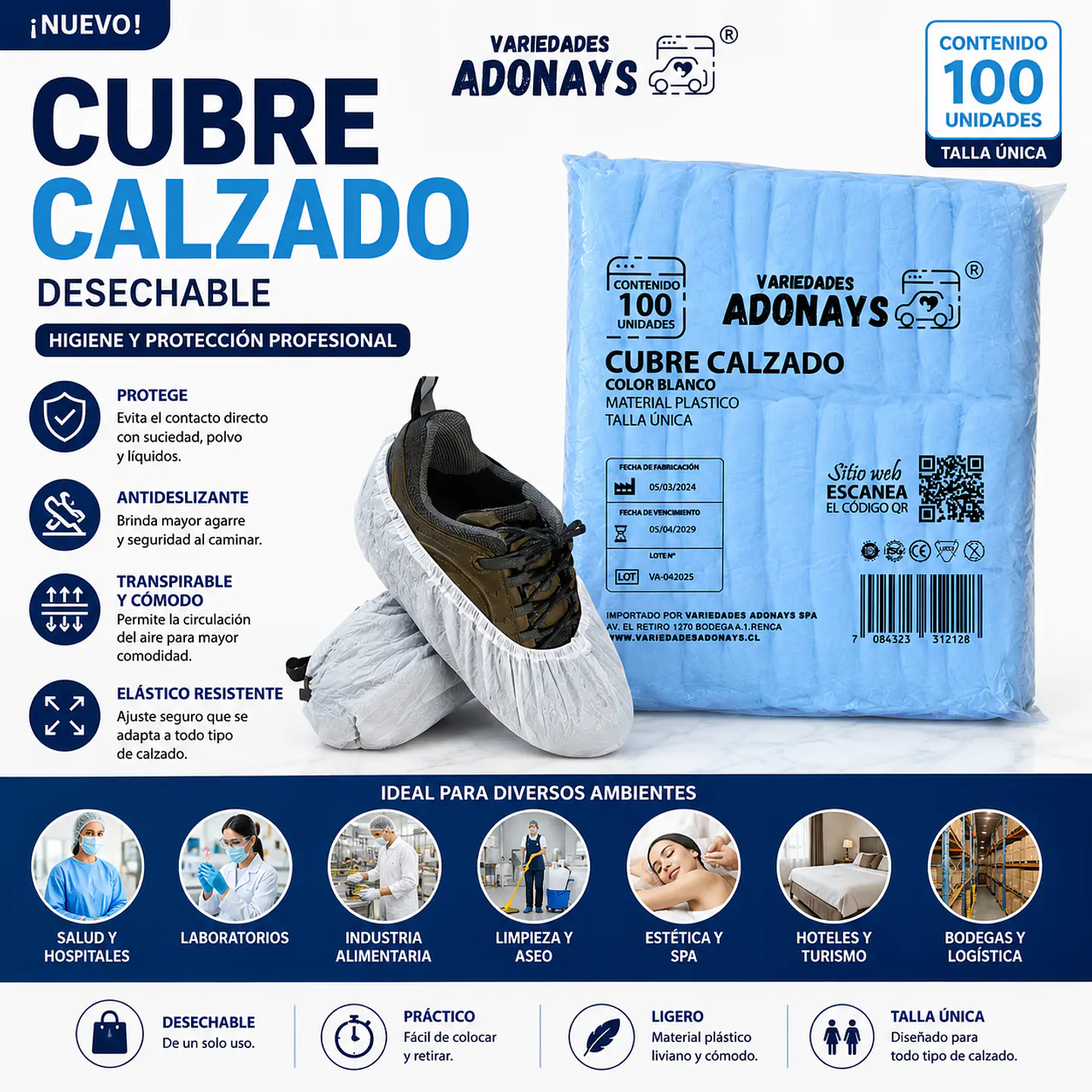 Cubre Calzado Desechable Color Blanco – Embalaje 1.000 Unidades (10 Paquetes x 100 Unidades). 1