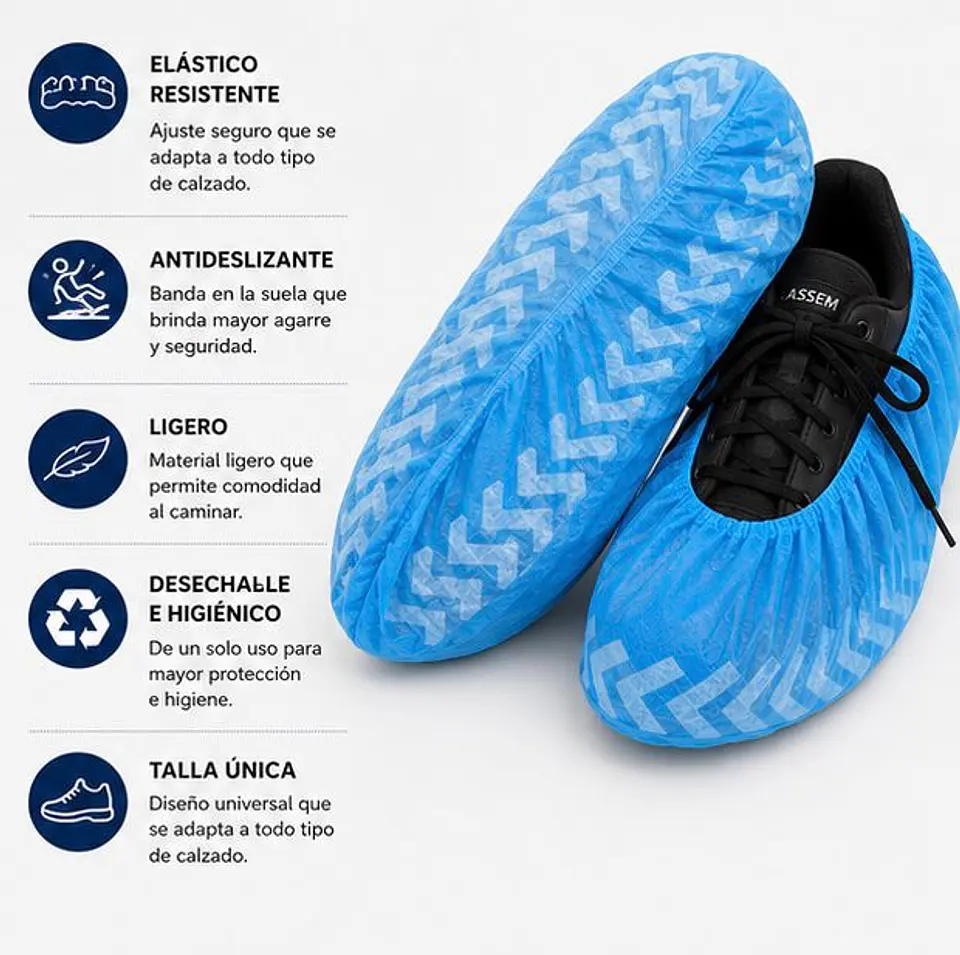 Cubre Calzado Desechable Color Azul Con Antideslizante – Embalaje 1.000 Unidades (10 Paquetes x 100 Unidades) 2
