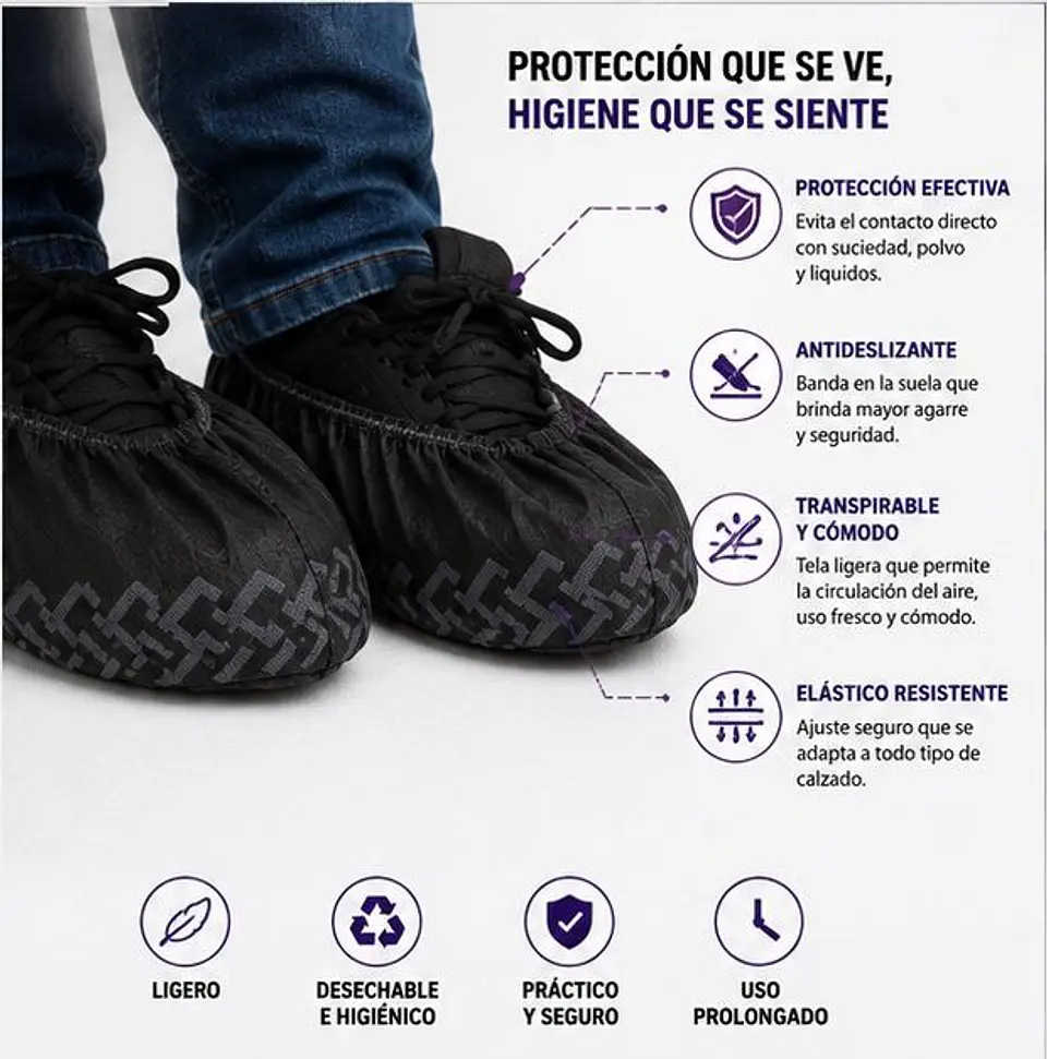 Cubre Calzado Desechable Color Negro Con Antideslizante – Embalaje 1.000 Unidades (10 Paquetes x 100 Unidades) 2
