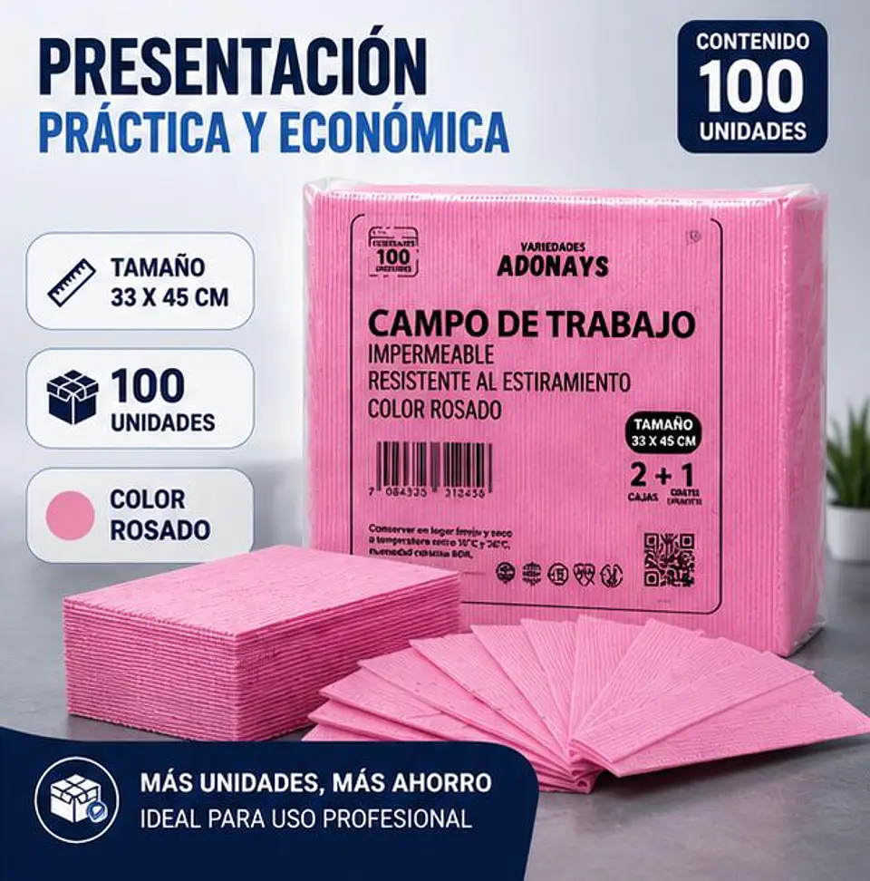 Campo Desechable Color Rosado – Embalaje 500 Unidades (5 Paquetes x 100 Unidades) 4