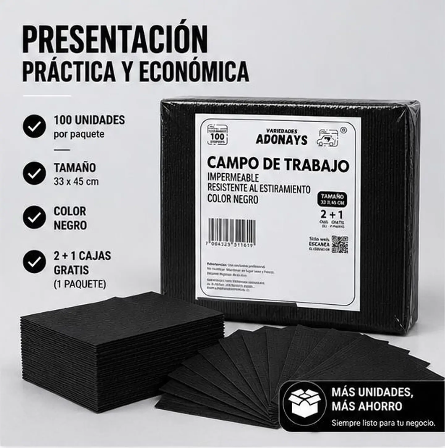 Campo Desechable Color Negro – Embalaje 500 Unidades (5 Paquetes x 100 Unidades) 5