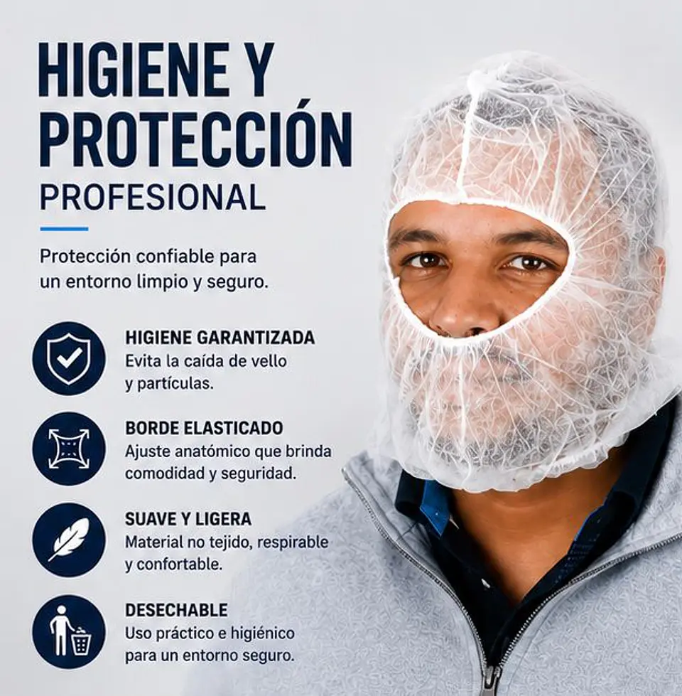 Esclavina Balaclava Desechable Color Blanca – Embalaje 1.000 Unidades (10 Paquetes x 100 Unidades) 2