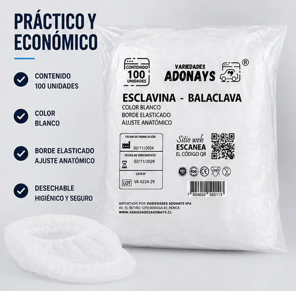 Esclavina Balaclava Desechable Color Blanca – Embalaje 1.000 Unidades (10 Paquetes x 100 Unidades) 5