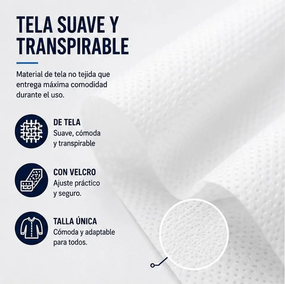 Cotona de Visita Desechable Color Blanco con Velcro – Embalaje 100 Unidades 3