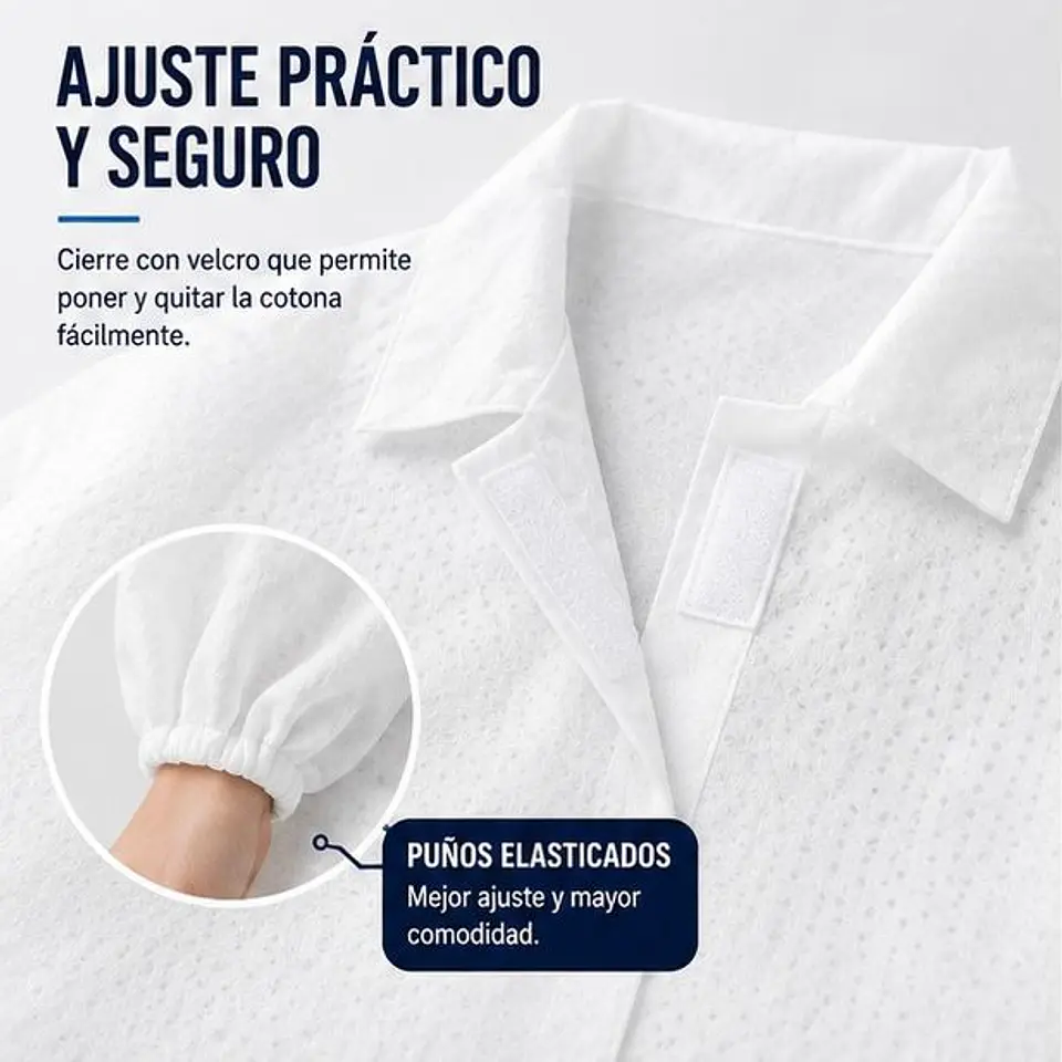 Cotona de Visita Desechable Color Blanco con Velcro – Embalaje 100 Unidades 5