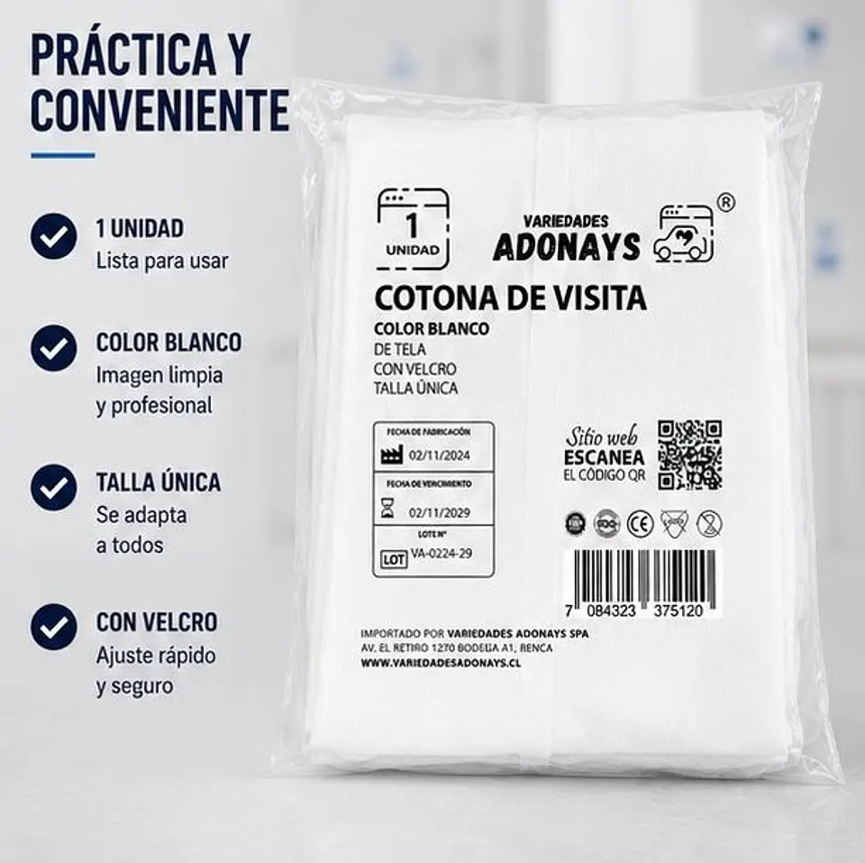 Cotona de Visita Desechable Color Blanco con Velcro – Embalaje 100 Unidades 6
