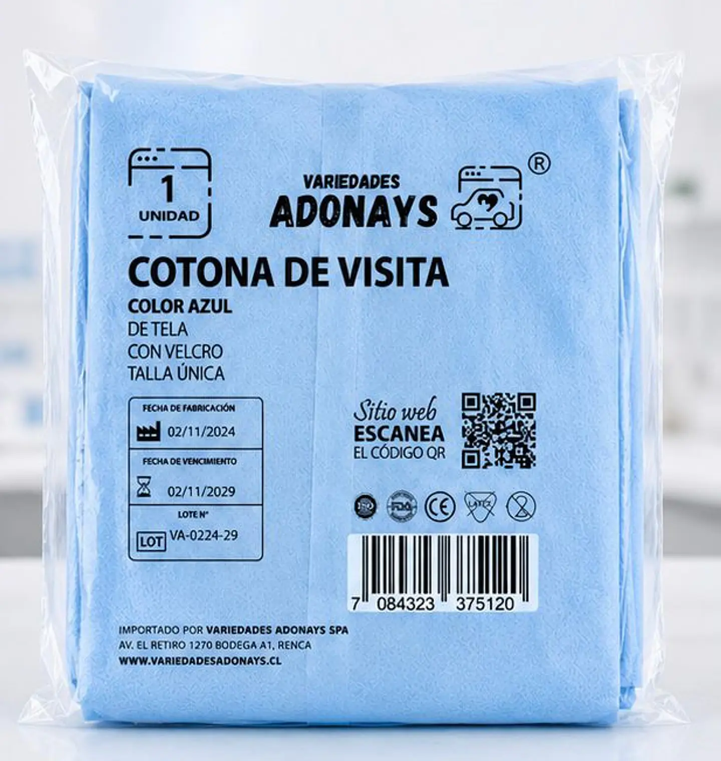 Cotona de Visita Desechable Color Azul con Velcro – Embalaje 100 Unidades 6