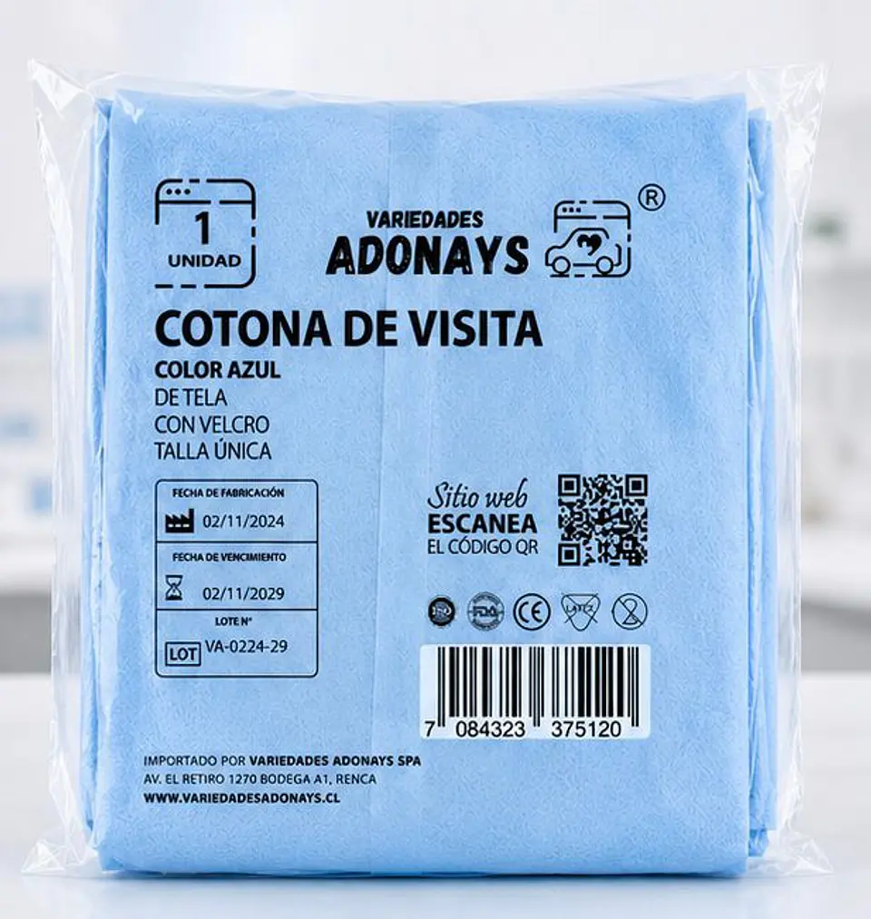 Cotona de Visita Desechable Color Azul con Velcro – Embalaje 100 Unidades 6
