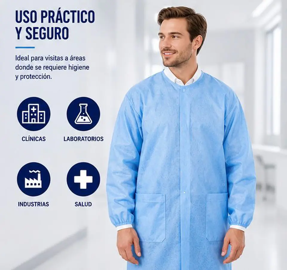 Cotona de Visita Desechable Color Azul con Velcro – Embalaje 100 Unidades 2