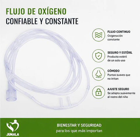 Cánula Nasal (Naricera) Pediátrica con Tubo de 2,10 Metros Jumala – Embalaje 100 Unidades