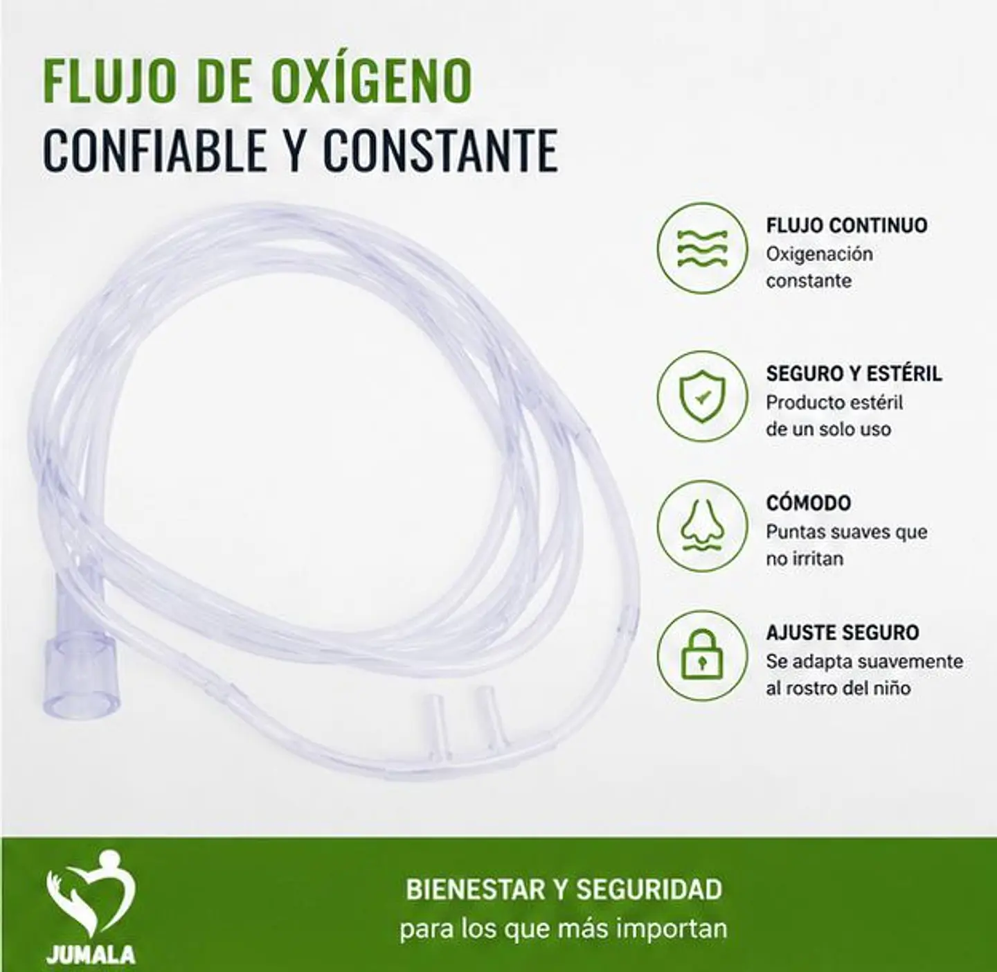 Cánula Nasal (Naricera) Pediátrica con Tubo de 2,10 Metros Jumala – Embalaje 100 Unidades 2