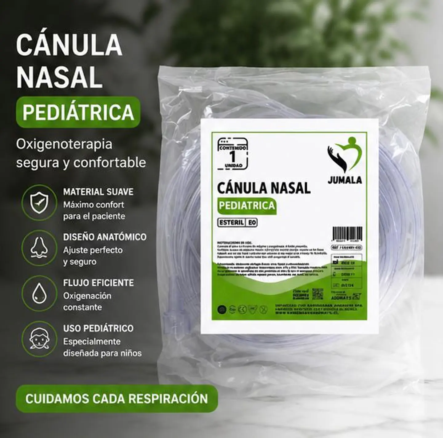 Cánula Nasal (Naricera) Pediátrica con Tubo de 2,10 Metros Jumala – Embalaje 100 Unidades 1