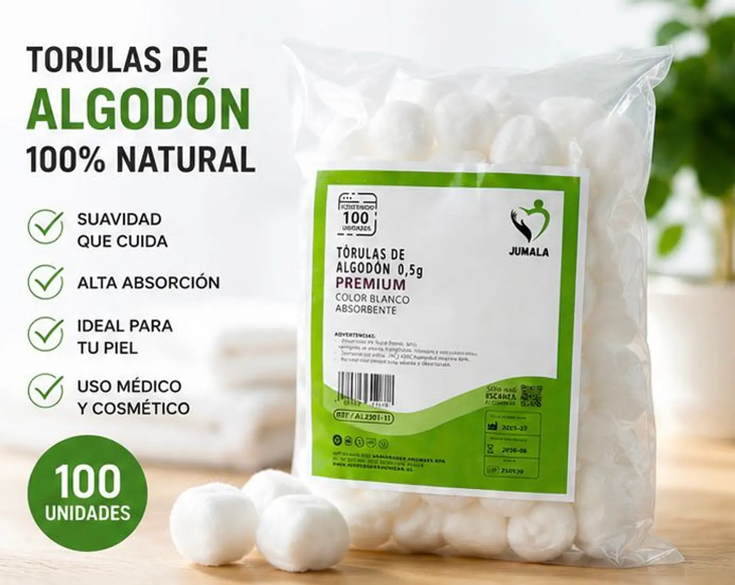 Tórulas de Algodón Premium 0,5 g Jumala – Embalaje 20.000 Unidades (200 Paquetes x 100 Unidades) 1