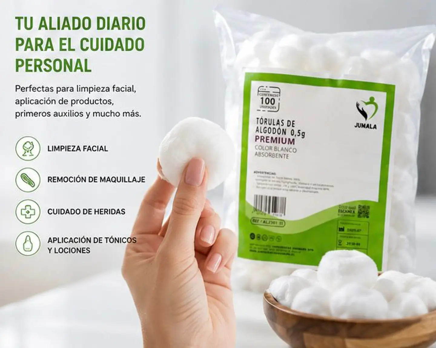 Tórulas de Algodón Premium 0,5 g Jumala – Embalaje 20.000 Unidades (200 Paquetes x 100 Unidades) 3