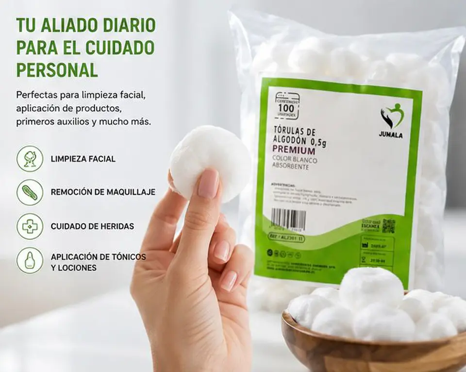 Tórulas de Algodón Premium 0,5 g Jumala – Embalaje 20.000 Unidades (200 Paquetes x 100 Unidades) 3