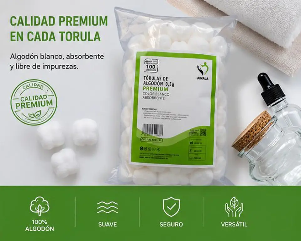 Tórulas de Algodón Premium 0,5 g Jumala – Embalaje 20.000 Unidades (200 Paquetes x 100 Unidades) 4