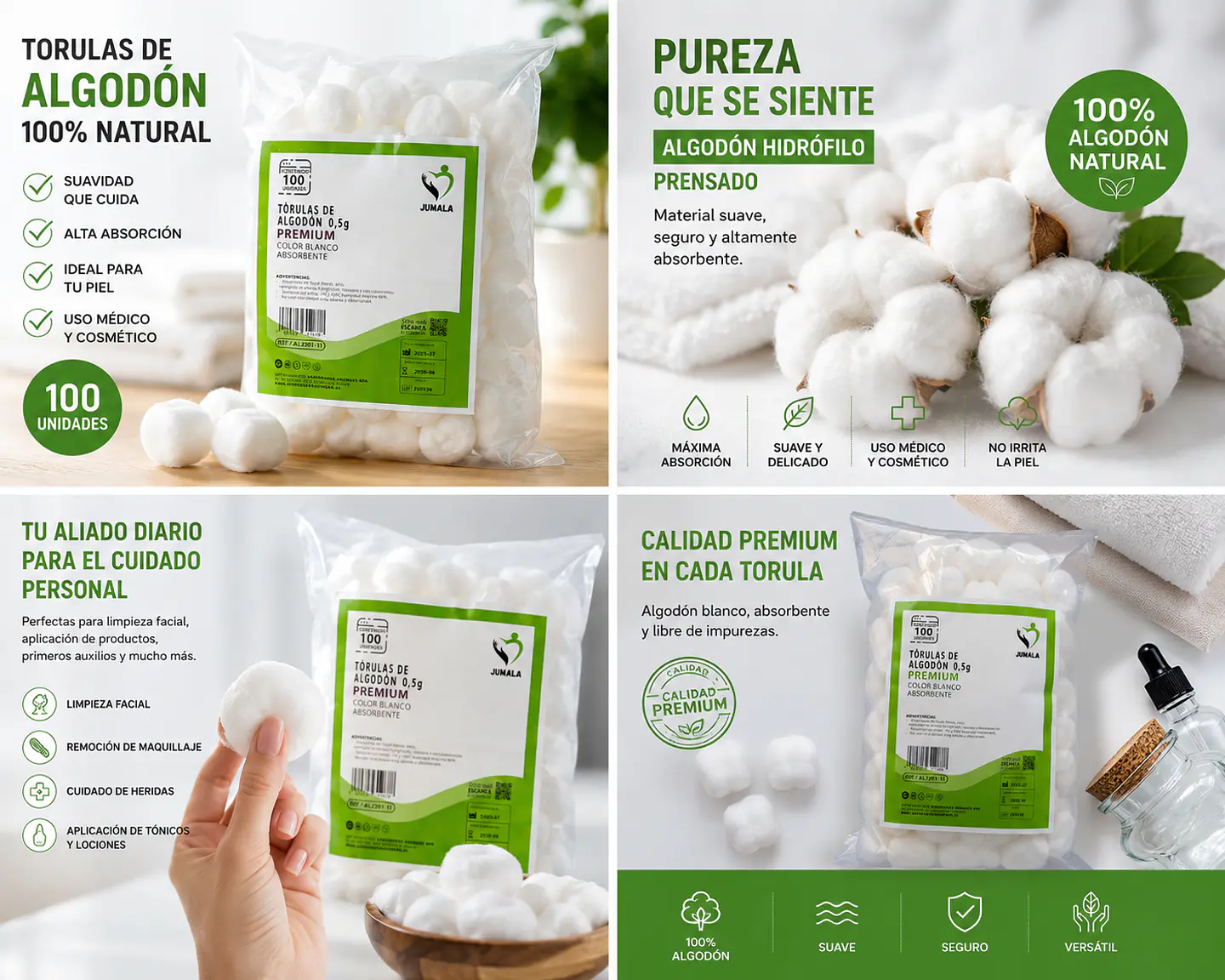 Tórulas de Algodón Premium 0,5 g Jumala – Embalaje 20.000 Unidades (200 Paquetes x 100 Unidades) 5