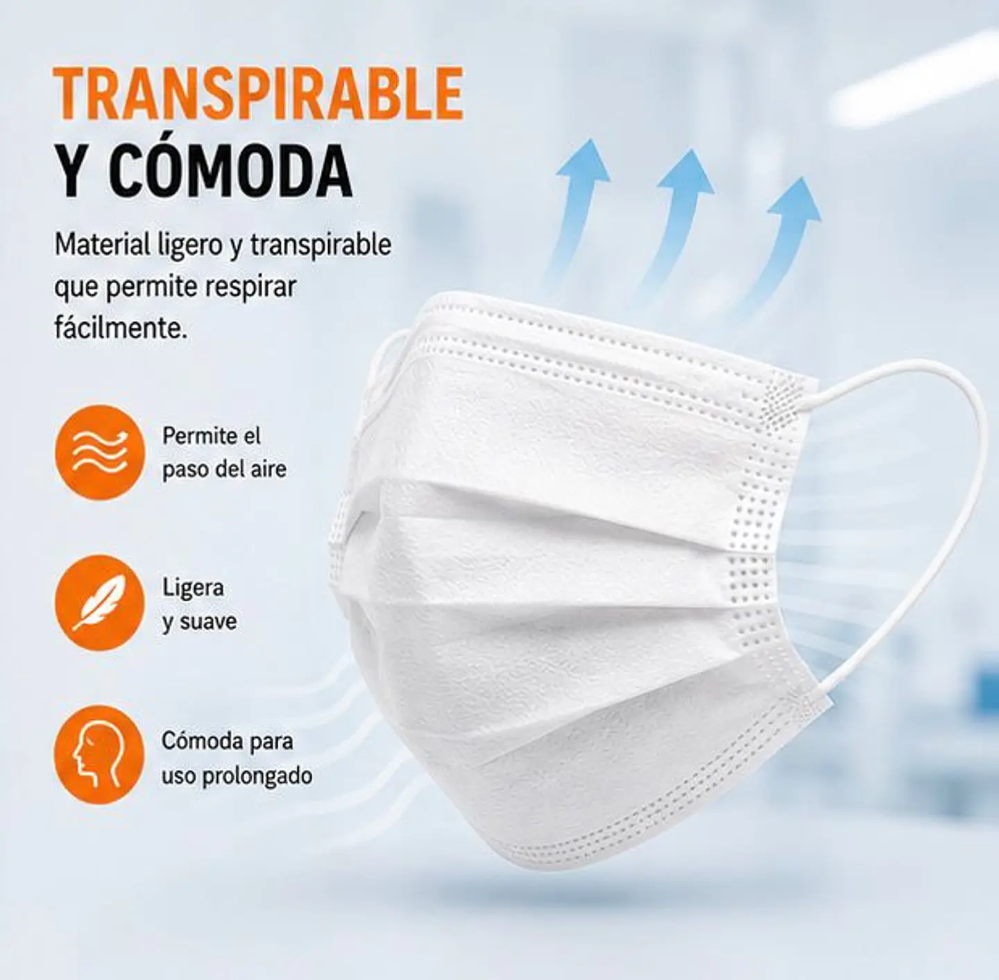 Mascarilla Desechable 3 Pliegues Color Blanco – Embalaje 2.000 Unidades (40 Cajas x 50 Unidades) 3