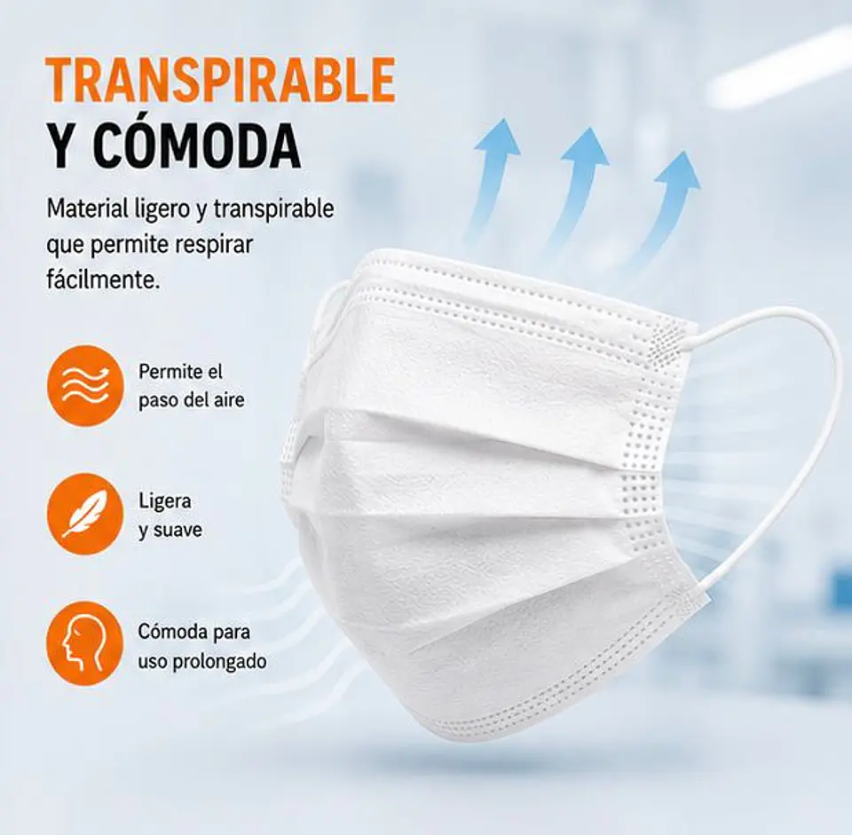 Mascarilla Desechable 3 Pliegues Color Blanco – Embalaje 2.000 Unidades (40 Cajas x 50 Unidades) 3