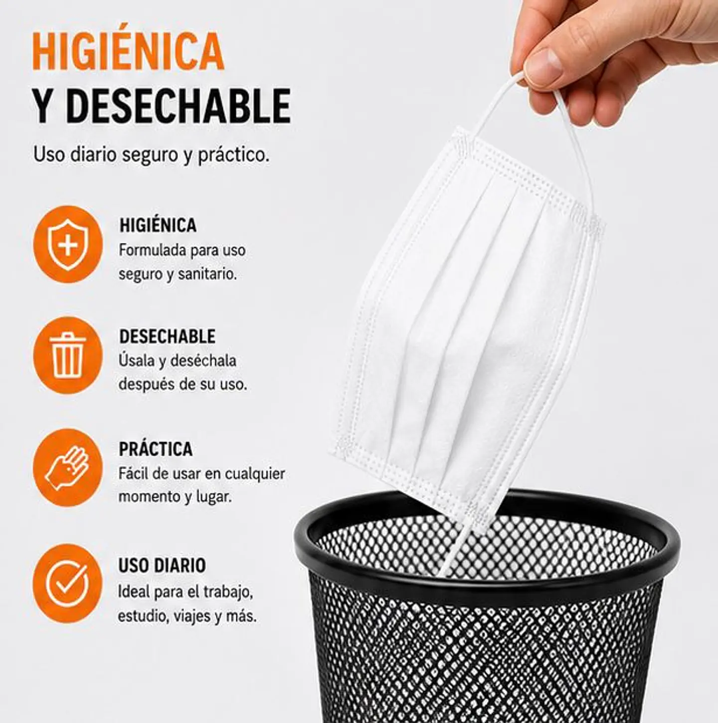 Mascarilla Desechable 3 Pliegues Color Blanco – Embalaje 2.000 Unidades (40 Cajas x 50 Unidades) 4