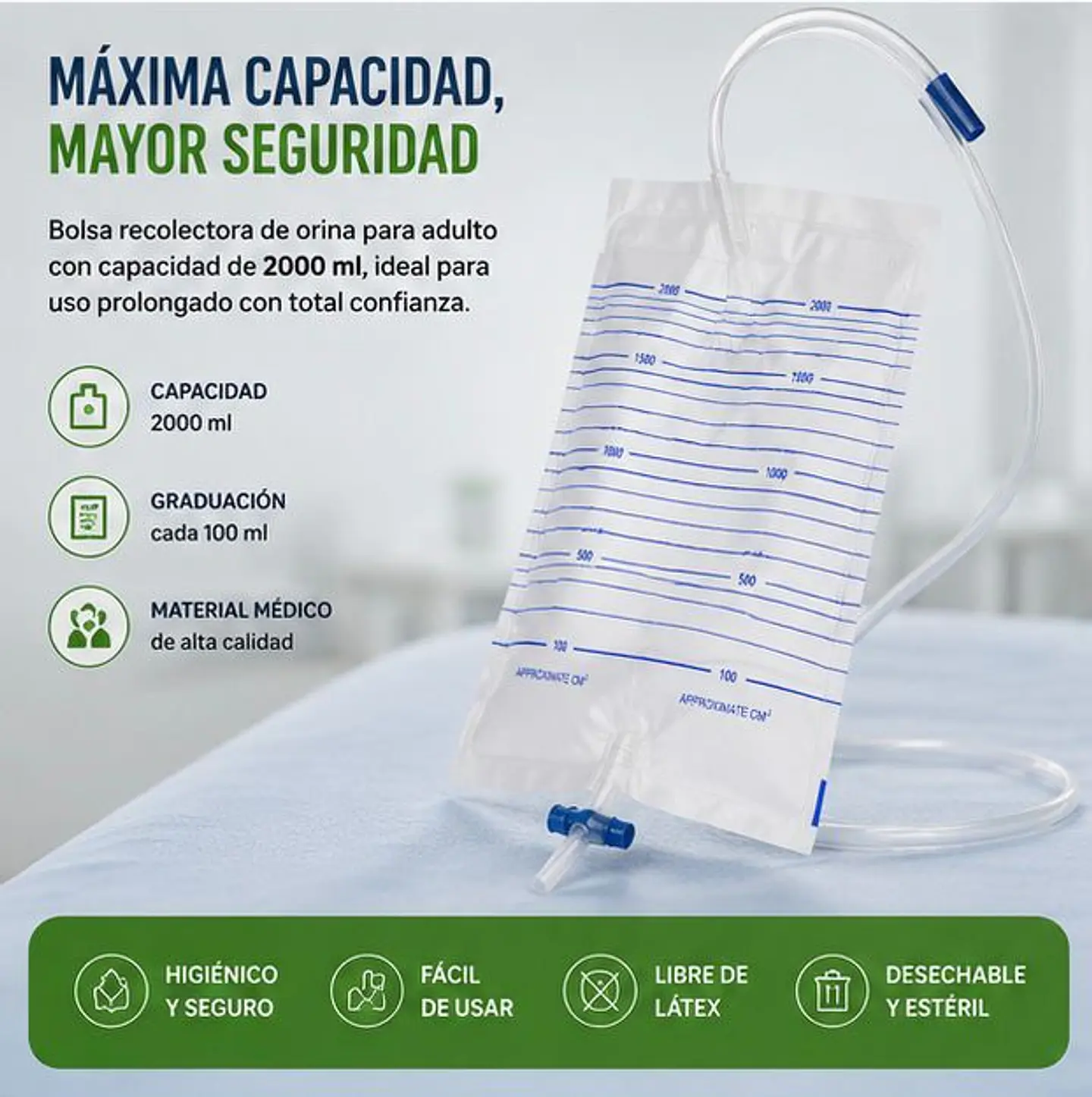 Bolsa para Recolección de Orina Adulto 2 Litros Jumala – Embalaje 250 Unidades 3