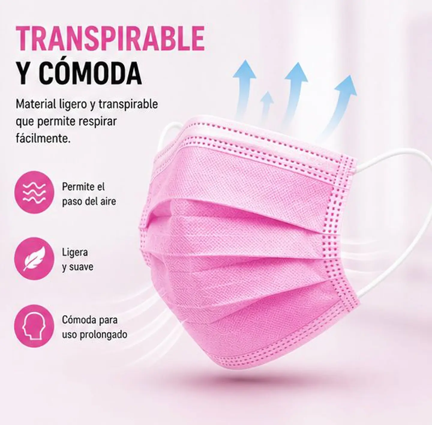 Mascarilla Desechable 3 Pliegues Color Rosado – Embalaje 2.000 Unidades (40 Cajas x 50 Unidades) 4