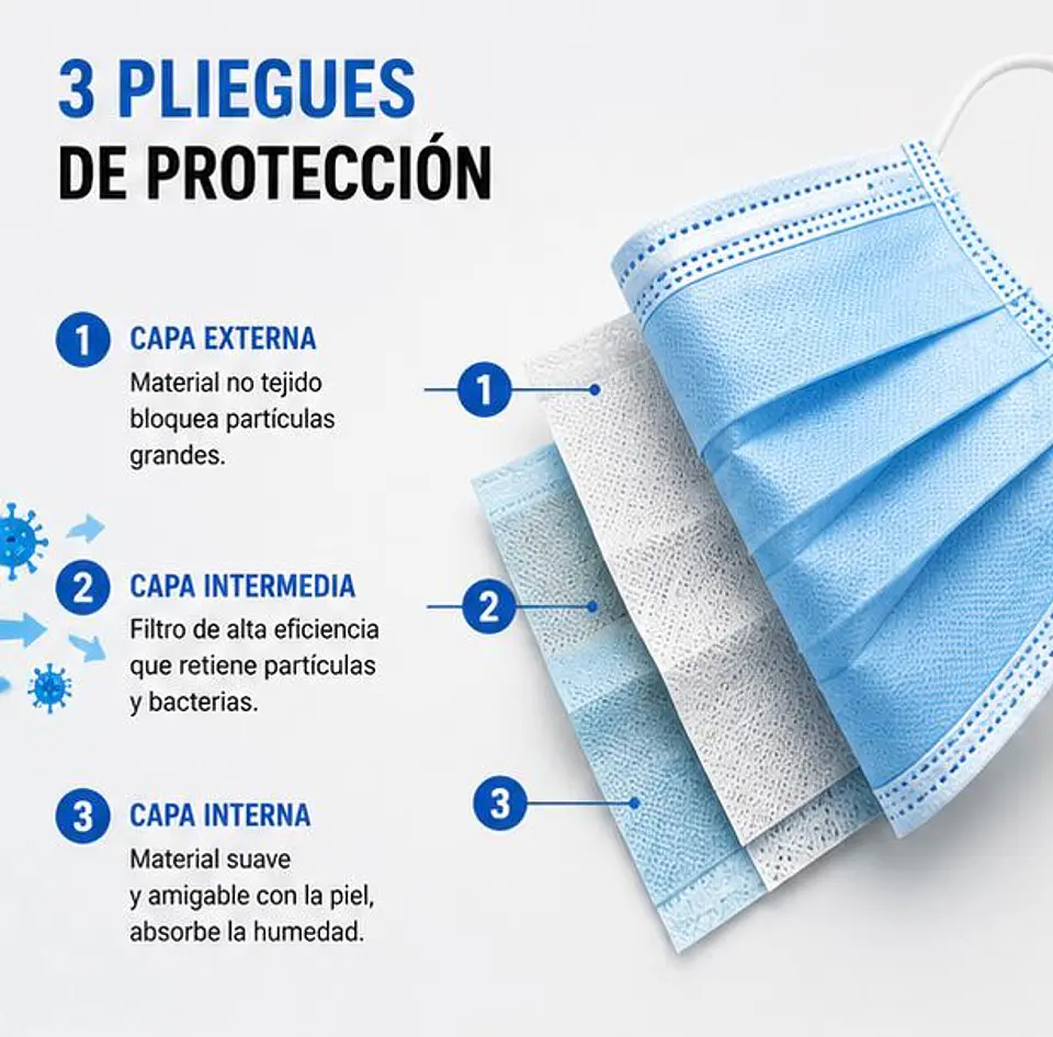 Mascarilla Desechable 3 Pliegues Color Azul – Embalaje 2.000 Unidades (40 Cajas x 50 Unidades) 4