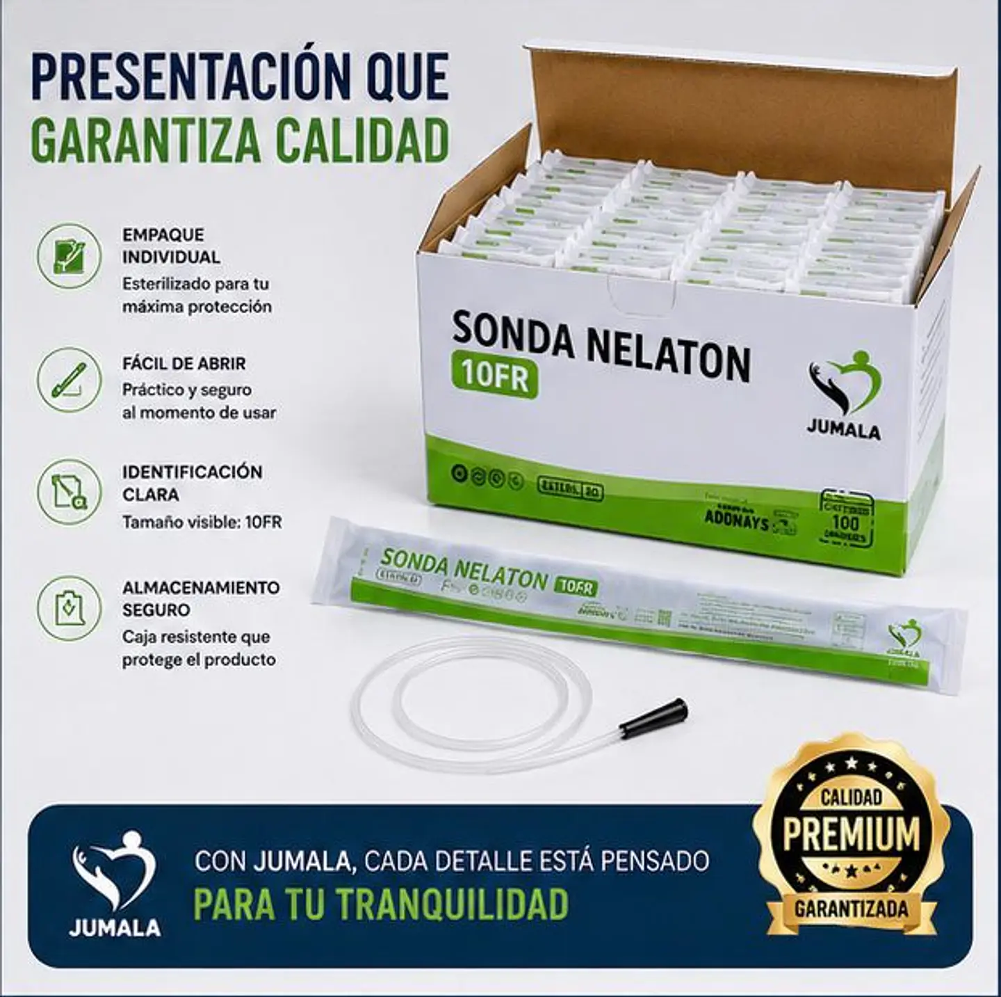 Sonda Nelaton Estéril 10 FR Jumala – Embalaje 600 Unidades (6 Cajas x 100 Unidades) 4