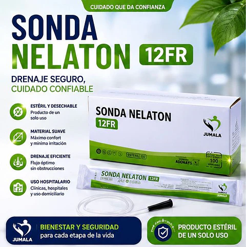 Sonda Nelaton Estéril 12 FR Jumala – Embalaje 600 Unidades (6 Cajas x 100 Unidades)