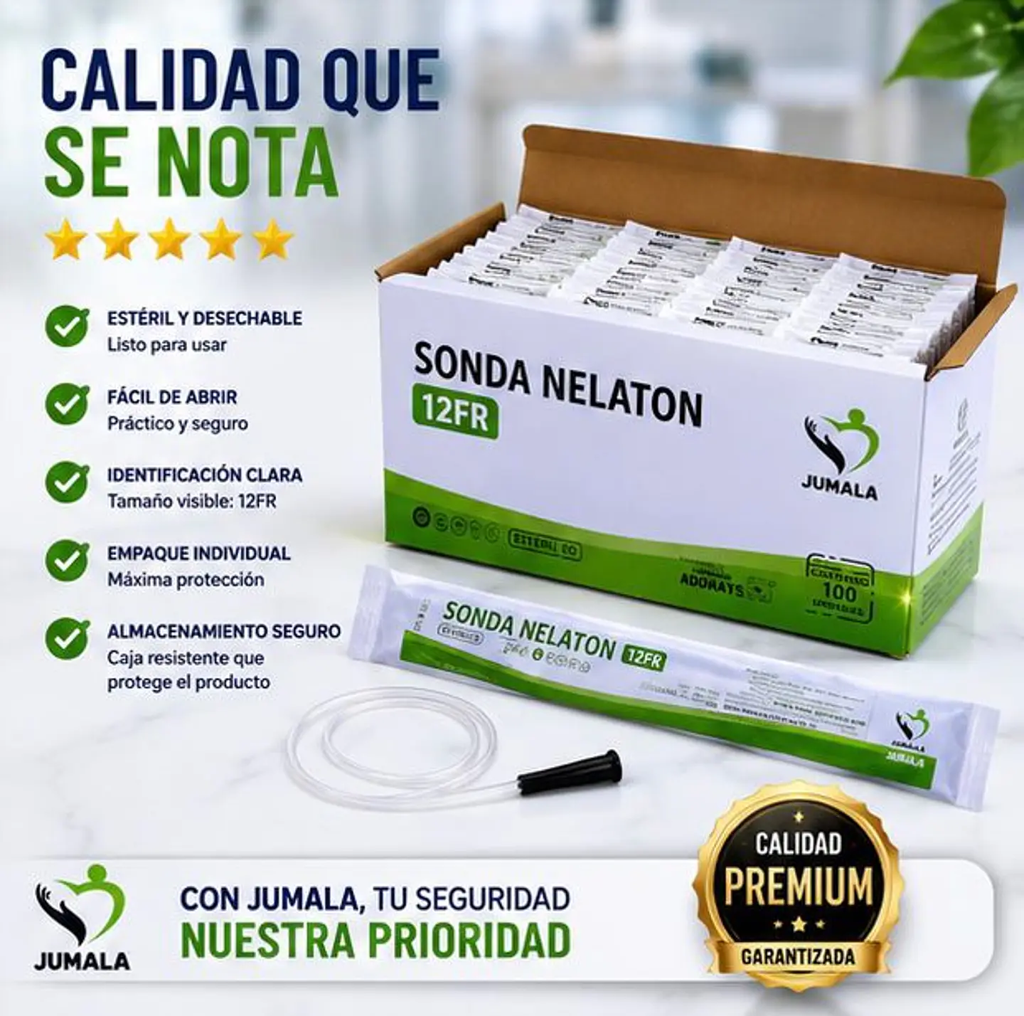 Sonda Nelaton Estéril 12 FR Jumala – Embalaje 600 Unidades (6 Cajas x 100 Unidades) 4